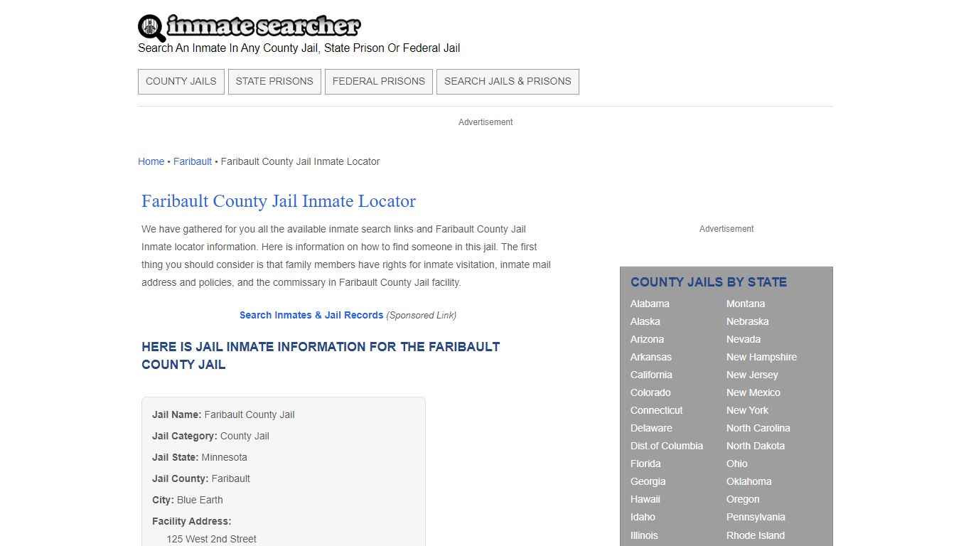Faribault County Jail Inmate Locator - Inmate Searcher